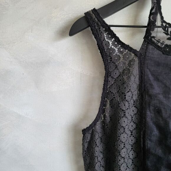 FREE PEOPLE BLACK NEW ROMANTICS SLEEVELESS LACE SHEER TANK NWT SZ S - Picture 3 of 11